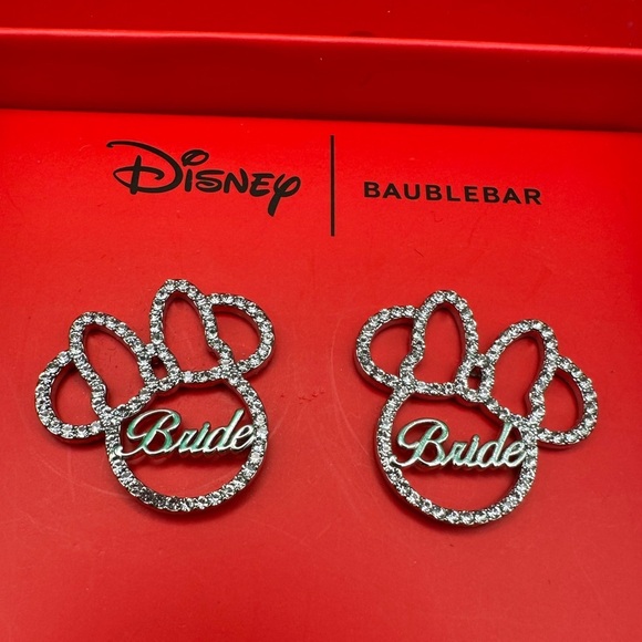 Disney BaubleBar Bride Minnie Silver-Toner Earrings NWT - Picture 1 of 5